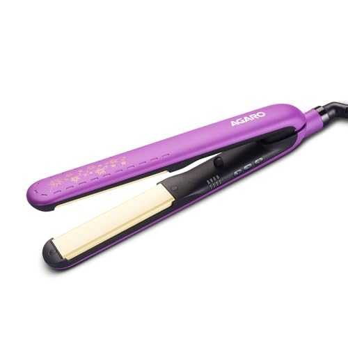 AGARO Hair Straightener, Keratin Infused Ceramic Coated Titanium Plates, Fast Heating, 4 Temperature Settings, Hair Straightening, Hair Styling For Women, Purple