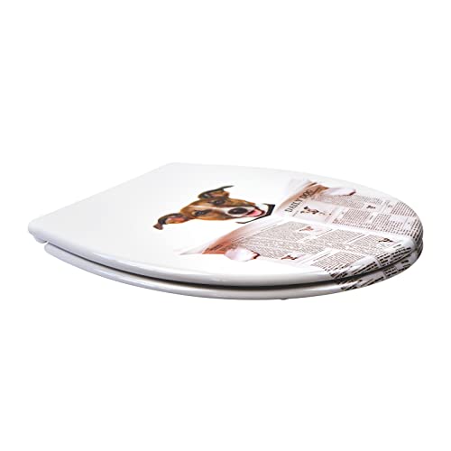 Fanmitrk Toilettendeckel, WC Sitz mit Absenkautomatik, Klodeckel Duroplast, Klobrille Montage von oben, Demontage mit einem Klick, Muster auf 3 Seiten des Toilettensitzes aufgedruckt (Hund)