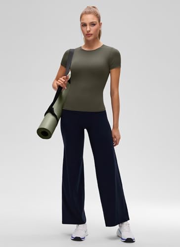 Image of CRZ YOGA Softembrace High Neck T-Shirt | Workout, Ultra Soft, Tight Fit, Waist Length, Short Sleeve Tops for Women
