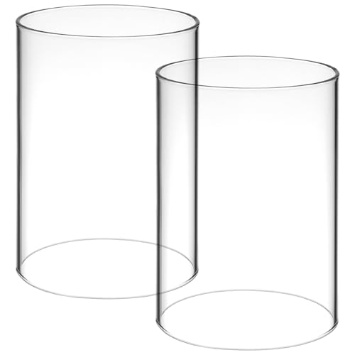 ABOOFAN Hurricane Candle Holder Sleeve, 2pcs Clear Glass Cylinder Candleholder Chimney Tube Open Ended Candle Shade Bottomless for Pillar Taper Candle 7CM