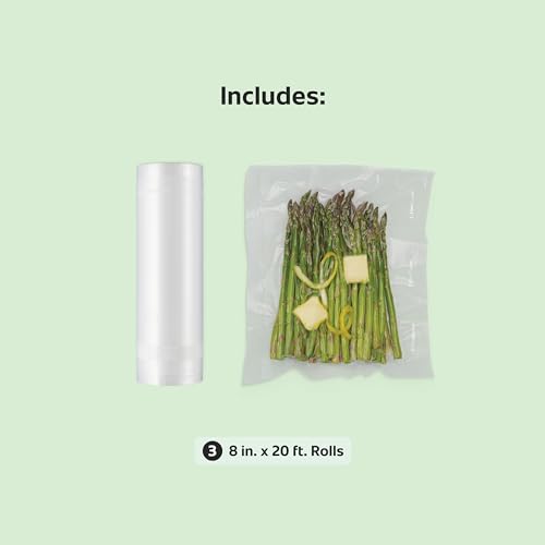 FoodSaver Custom Fit Airtight Food Storage and Sous Vide Vacuum Sealer Bags, 8 x 20' (Pack of 3), Perfect for Meal Prep and Sous Vide Cooking