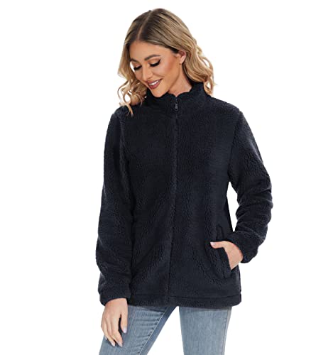 Magcomsen Fuzzy Jackets For Women Black Teddy Warm Soft Faux Fur Jacket Windbreaker Zip-Up Fluffy Outwear Black L #TOP2