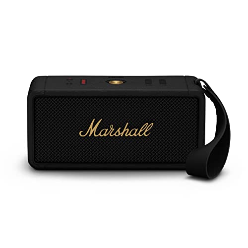 Marshall Middleton Portable Bluetooth Speaker - Rugged Waterproof/Dust-proof Design | Loud Stereo Sound, Deep Bass | Compact and Wireless for Travel and Outdoors - Black and Brass by Marshall - Used condition - US$180.54