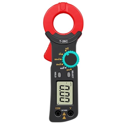 Mcnhbdgg Amperímetro de Pinza Digital T-26C, Prueba de Corriente de Fuga Profesional de 20 MA A 60 A, Corriente de Detección de Fuga de 0,01 A, Rango Automático