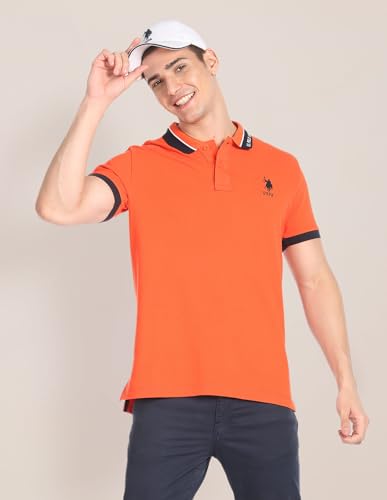 Image of U.S. POLO ASSN. Solid Slim Fit Polo T Shirts for Men - 100% Cotton, Half Sleeves Mens Tshirt