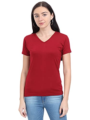 Image of FLEXIMAA Women's Cotton Plain V Neck Half Sleeve T-Shirt