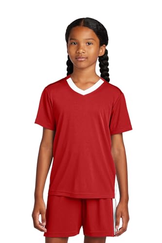 SPORT-TEK Youth Competitor United V-Neck | Kids' Lightweight Athletic Fit T-Shirt for Spring & Summer, Breathable Clothing