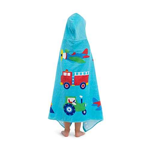Wildkin Kids Hooded Beach Towel For Boys And Girls, 100% Cotton Hooded Bath Towel With Snap Front, Perfect For Beach, Pool, And Bath Time Towel For Kids (Trains, Planes & Trucks) #TOP6