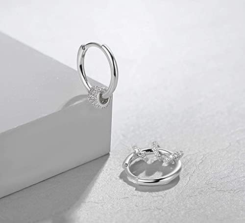 Solid 925 Sterling Silver with White/Yellow/Rose Gold Plated Hoop Earrings with Ball Earrings Dangle Drop Fine Jewellery Gift for Women Girls - Diameter: 15 mm