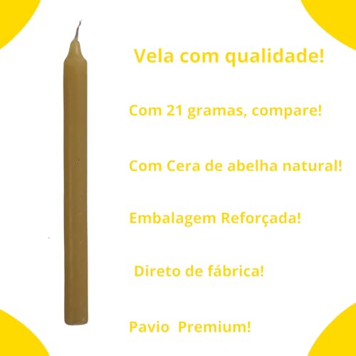 8 Velas Com Cera De Abelha Natural, Maciça, Artesanal, 16 x 1,4 cm, Palito, Aroma De Mel.