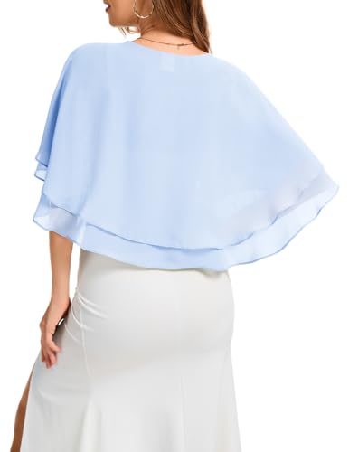 Bbonlinedress Chiffon Capes Damen Bolero festlich Sommer Schultertuch Weiche Capelets elegant Hochzeits Umhänge Tücher für Kleider Blue
