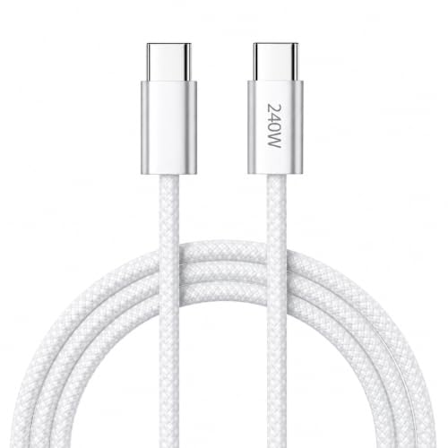 Cabo USB-C para USB-C 240W PD 1 Metro Carregamento Rápido e Transferência de Dados Cabo Reforçado em Nylon para Notebook, Tablet, Smartphone e Dispositivos USB-C