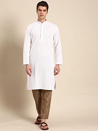 Image of Rajubhai Hargovindas Men Pure Cotton Chikankari Embroidered Straight Kurta