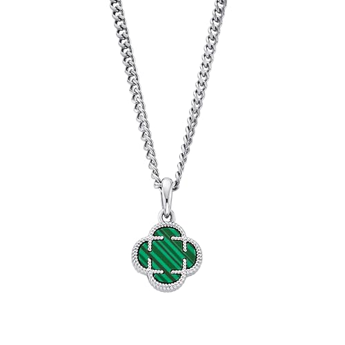 CRAFTD - Green Clover Stone Pendant Necklace - 316L Stainless Steel & Rhodium - 20.5