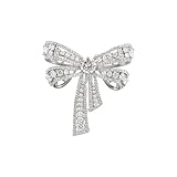 Elegant Bow Knot Silver Plated Brooch Pin with Rhinestones & CZ Crystals for Women Men – Dainty Inspired Wedding Accessory for Dresses, Scarves, Suits, Lightweight Formal Lapel Jewellery
