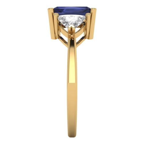 2.82 tcw Emerald Cut Engagement Ring for Women, 14K Solid Gold, Yellow Gold, Three-Stone Simulated Blue Sapphire Bridal Anniversary Promise Ring3