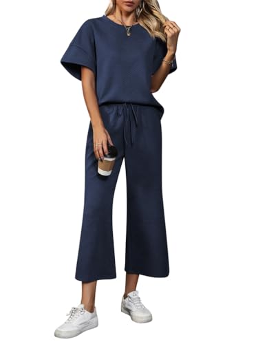 Survêtement femme 2 pièces avec t-shirt manches courtes et pantalon de sport confort à poches
