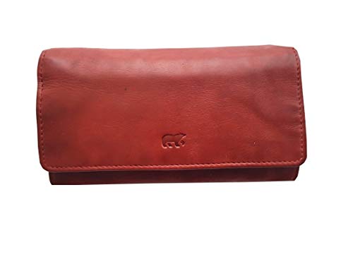 Bear Design Damen Leder Geldbörse, Leder Portemonnaie mittelgroß, Wallet Lederbörse Damen mit Kartenfächer, Münzenfach, RFID Schutz