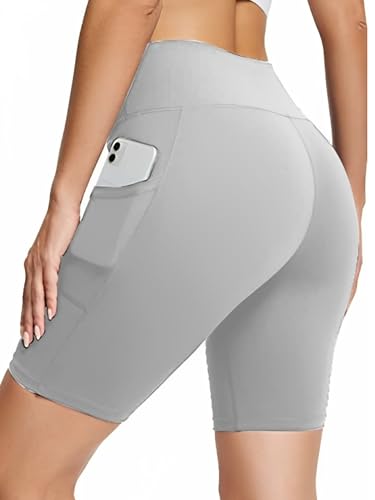 Image of Women's Polyester Stretchable Gym Shorts with Side Pockets High Waist Slim Fit Above Knee Length Activewear Tights Gym Fitness Cycling Running Yoga Shorts for Women