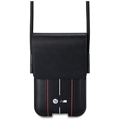 Image of CG MOBILE BMW Universal Phone Wallet Bag Officially Licensed, Red PU Stripes | Phone Pouch with Crossbody Strap, Impact-Resistant Protective Phone Holder for Men & Women - Black