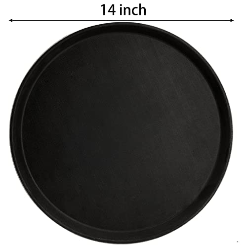 TOPZEA 4 Pack Plastic Server Tray, 14 Inch Round Serving Tray Restaurant Serving Tray Non-Slip Bar Tray Cafeteria Tray for Eating, Cafe Tray for Coffee Table, Black, with Non-Skid Rubber Lined - Thumbnail 2