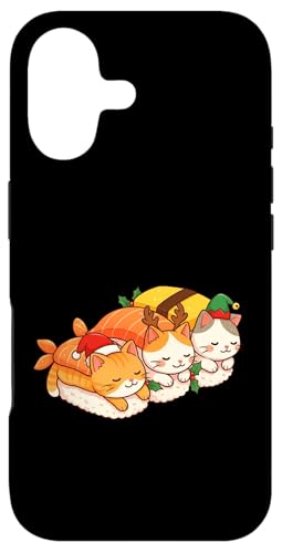 Carcasa para iPhone 17 Navidad Kawaii Lindo Gatos Santa Sombrero Sushi Anime Japonés