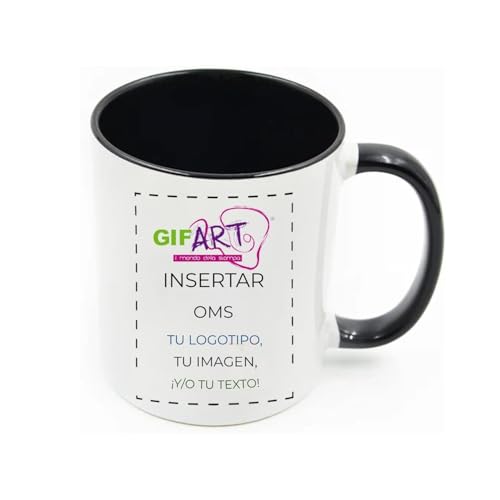 GIFART Taza Personalizada de Cerámica Desayuno – Taza con Foto, Texto o Logo – Regalo Mamá, Papá, Novia, Ideas de Regalo Originales – Capacidad 330 ml – Negro