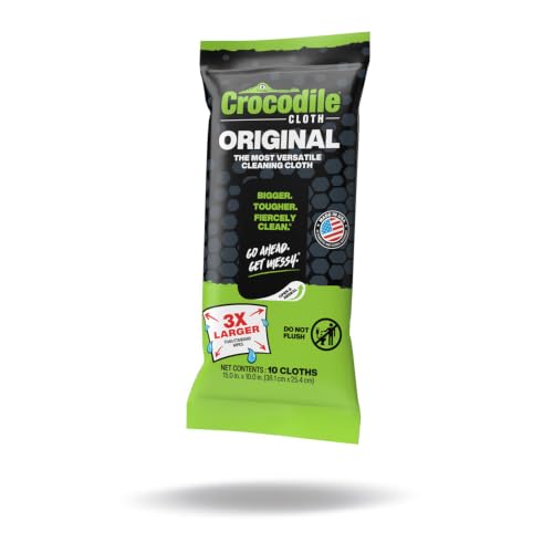 Image of Crocodile Cloth Original Cleaning Wipes, Heavy-Duty Multi-Surface Hand & Tool Wipes, Water-Based, Safe on Skin, 10 Count, 15 x 10 Inch