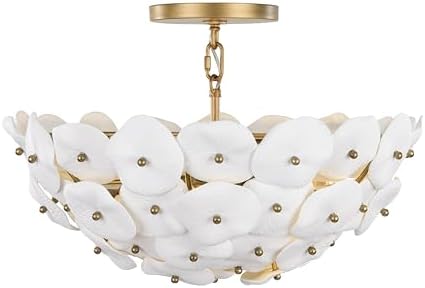 Metropolitan N1823-732 Coastlyn 22" 3-Light Semi-Flush Mount - Legacy Brass with White Ceramic