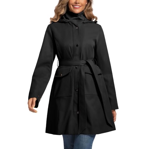 PUREPEAR Raincoat for Women Waterproof Detachable Hooded Long Rain Coats Outdoor Windbreaker Trench Coat