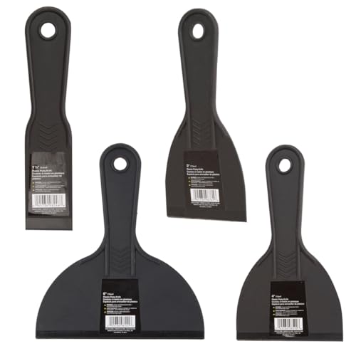 Edward Tools Plastic Knife Set - 4 Piece Heavy Duty Putty Knife Set includes 1 1/2” Putty Knife, 3”,4” Spreader Knives, 6” Taping Knife - Double Strength Plastic - Reusable Easy Clean Tools
