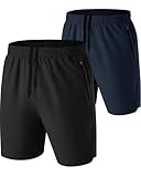 HMIYA 2er Pack Kurze Hosen Herren Atmungsaktiv Sporthose Leicht Laufhose mit Reißverschlusstasche für Training & Freizeit (Schwarz/Marineblau,EU-4XL/US-3XL)