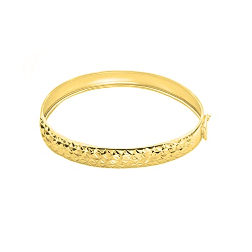 Savlano 925 Sterling Silver 9MM Diamond Cut Bangle Bracelet - 14K Gold Plated 7.5” inch Bracelet for Women Comes with Gift Box - Made in Italy2