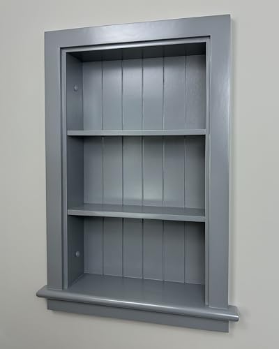 Image of 14x24 Aiden Recessed Wall Niche Medicine Cabinet Replacement, in The Wall Bathroom Cabinet Insert Shelf /Shelves, Made in North America, Real Wood, NO MDF, Beadboard, Dark Gray
