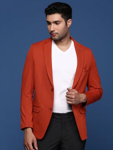 Image of SHOWOFFFF Men Solid Single Breasted Formal Blazer | Notched Lapel Full Sleeves Cotton Blazer for Mens | Slim Fit Regular Length Blazer for Men's