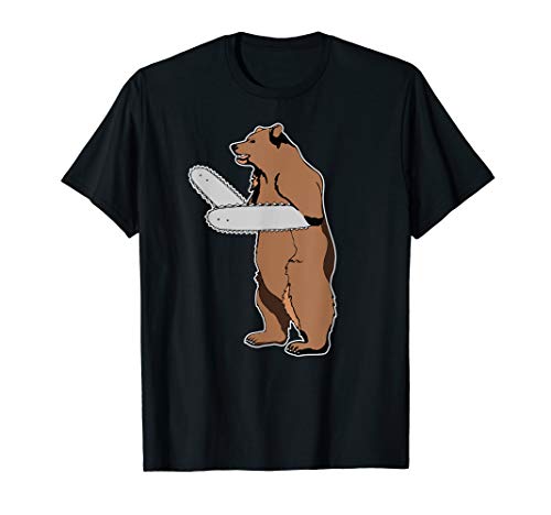 CHAINSAW BEAR Bad Tough Grizzly Chain Saw Epic Action T-Shirt