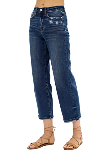Judy Blue Women's High Waist Medium Destroyed Wide Leg Capri Jeans (Dark Blue, 9) #TOP1