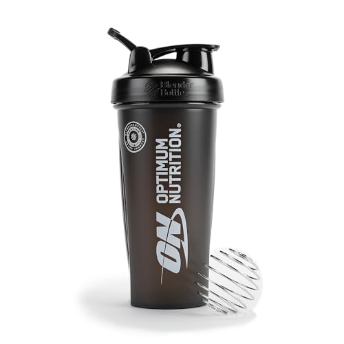 Image of Optimum Nutrition Black Shaker Bottle with Stainless Steel Ball, 28oz | 28oz Protein Shaker, Mixes Powders Easily, Lightweight, Top-Rack Dishwasher Safe, Flip-Top Leak-Resistant Lid, Durable