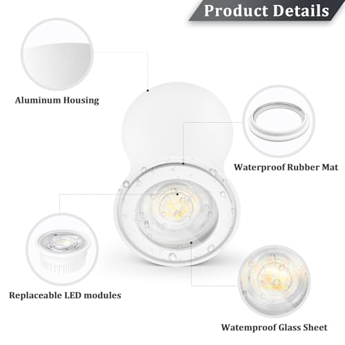 YindaLux Reflektor LED biały, Ø64 x 100 mm, ściemnialne reflektory sufitowe 3000K/4000K/6500K, IP44 Reflektor łazienkowy w zestawie 5 W 550 LM 230 V Moduł LED, aluminiowy reflektor sufitowy 4 sztuki