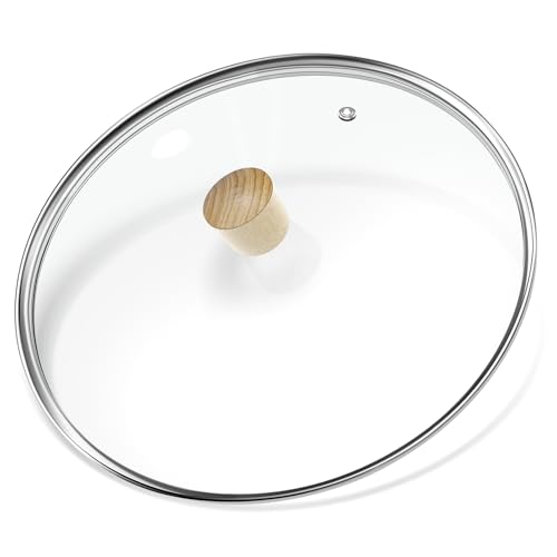 CUKISIKUC 12 inch glass lid with wooden handle