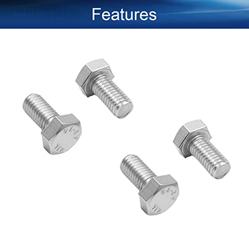 Image of Bettomshin 10Pcs M8 x 16mm Hex Bolts, 304 Stainless Steel 1.25mm Thread Pitch Fully Threaded Metric Hex Head Screw Bolts, Hexagon Screw Bolt, Hex Tap Bolts, Silver, A2-70 (Overall Size 21.3x13x13mm)