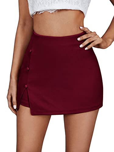 SOLY HUX Dam byxkjol korta byxor höstshorts byxor casual kjol elegant byxkjol med slits, Rödbrun, S
