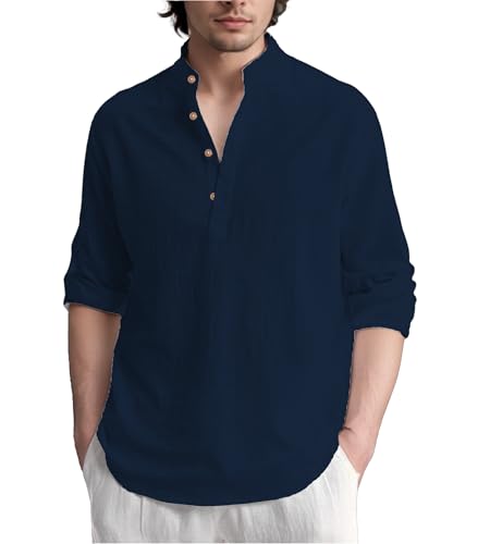 Image of Slim Fit Short Kurta for Men and Boys.(KRT BTN06, Navy Blue)