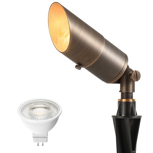 Image of LUTEC Solid Brass Low Voltage Landscape Lighting, 12V Heavy Duty Waterproof Landscape Spotlights, Adjustable Bronze Uplights Outdoor Fixtures for Garden Yard Pathway Tree with MR16 Bulb
