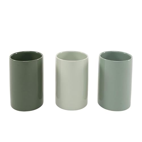 ROCKING GIFTS Pack 3 Vasos Cerámica Verde 11cm - Tazas Sin Asa para Café, Té, Agua, Desayuno, Vajilla Cocina