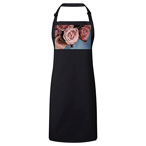 Tablier cuisine premium noir anti taches motif bouquet de roses vintage