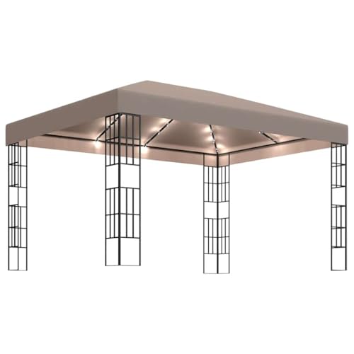 Tonnelle avec Guirlande Lumineuse Premium INLIFE 4x3 m Taupe Haute Résistance