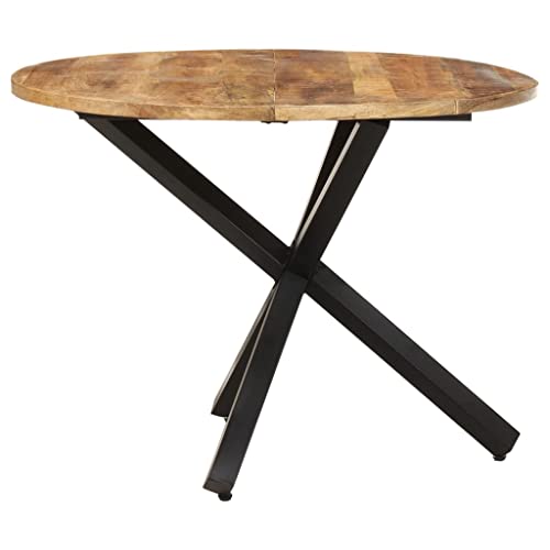 vidaXL Circular Mango Wood Dining Table - Industrial Design - 100 cm Diameter - Rustic Brown Finish - Image 4