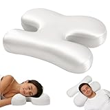 Side Sleeper Pillow for Anti-Wrinkle, Cooling Memory Foam Pillows for Neck Pain & Breathing Smoothly, Silky Satin Anti-Aging Pillow with High Low Ergonomic Design for Back and Side Sleepers (White)