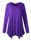 LARACE Womens Long Sleeve Flattering Comfy Tunic Loose Fit Flowy Top (1X, Deep Purple)
